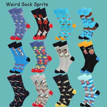 Нови модни чорапи за мъже, творчески мъжки чорапи със средна дължина, с анимационни любимци модел, памучни чорапи за спорт и отдих, чорапи за скейтборд