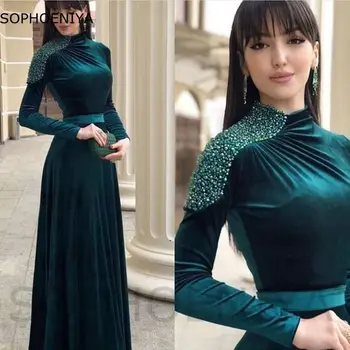 Ново Записване, вечерни рокли с трапецовидна форма, с дълъг ръкав, 2023 Кадифени Вечерни рокли в арабски стил от Дубай за жени, Vestidos elegantes