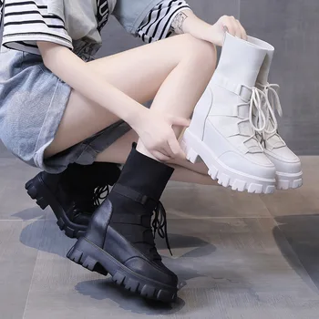 Обувки Martin, ежедневни еластични обувки с маффиновым дъното, корейската версия на женски обувки на висок ток с дебели подметки на обувки с високи токчета