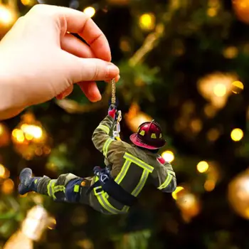 Пожарникар Окачен Медальон Коледно Дърво, Декорация на Дома, 2D Arcylic Творчески Огън Периферна Автомобил Висулка Ключодържател