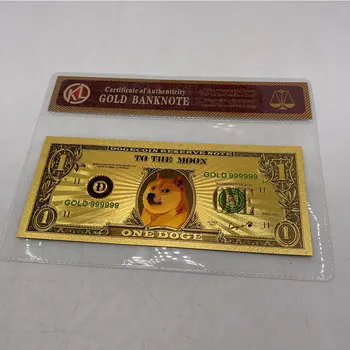 Позлатен Златна Банкнота Dogecoin с COA SHIB монета DOGECOIN KILLER Doge който присъства в използвания Подарък