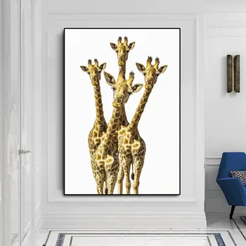 Сладки Животни, Жирафи и Отпечатъци върху Платно, с монтиран на стената Художествен Плакат и Живопис Съвременна Живопис с Жирафами за Хола Украса на Детска Стая