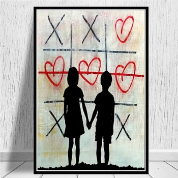Снимка на Banksy Брат и Сестра Платно Плакат и Щампи на Графити Изкуството на Любовта е Сърцето на Картини, Картини за Модерен дом Декор на Стените