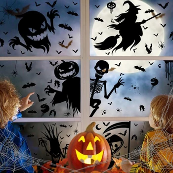 Хелоуин Етикети В Прозореца Прилеп Призрак На Тиквата Стикер На Стената Хелоуин Вечерни Декорация Стикери За Стена На Къща С Духове Къща На Ужасите Подпори