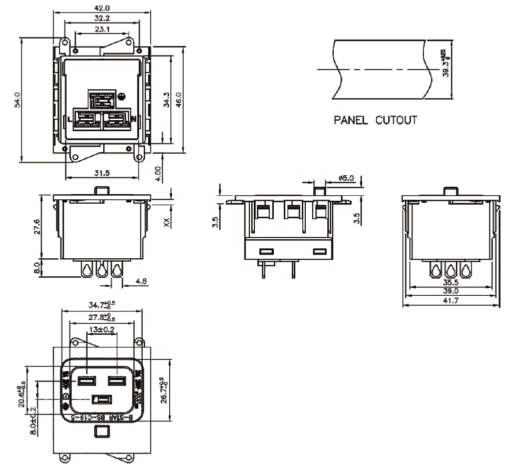 Гнездо за заключване Гнездового конектор за монтаж на панел IEC 320 C13 За PDU Изображение 5