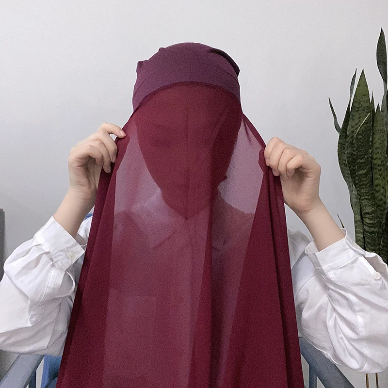 Обичай незабавен шифоновый хиджаб с капором под шал уникален дизайн шифоновый. → шал за мюсюлманските жени Изображение 0