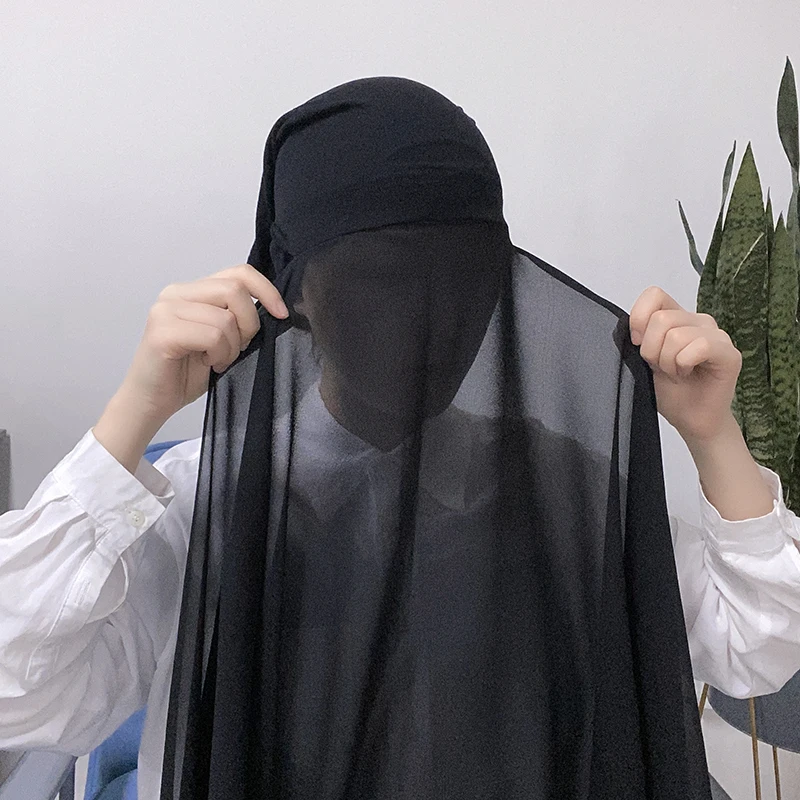 Обичай незабавен шифоновый хиджаб с капором под шал уникален дизайн шифоновый. → шал за мюсюлманските жени Изображение 1