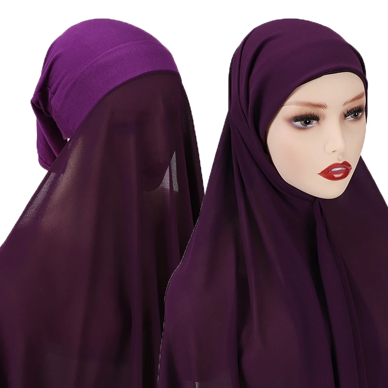 Обичай незабавен шифоновый хиджаб с капором под шал уникален дизайн шифоновый. → шал за мюсюлманските жени Изображение 3