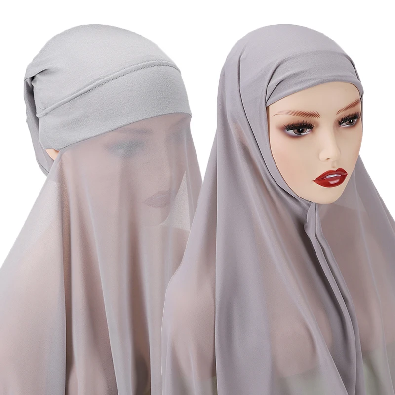 Обичай незабавен шифоновый хиджаб с капором под шал уникален дизайн шифоновый. → шал за мюсюлманските жени Изображение 4