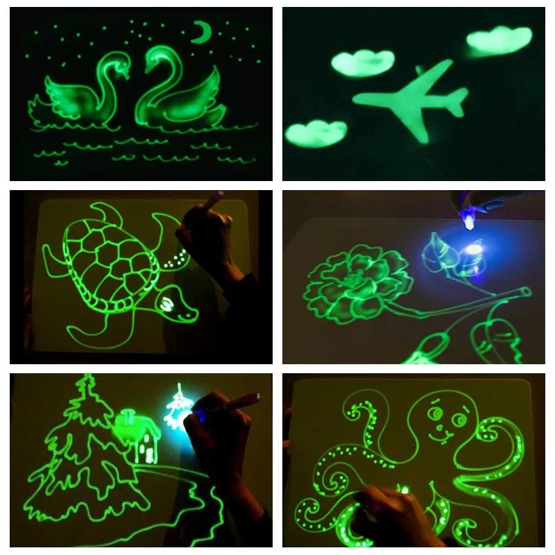 Светлинен led Рисуване Със Светлина В Тъмното Детски Играчки Таблет Магическа Дъска За Рисуване Набор от Луминесцентна Дръжка Обучение Сребриста Детска Изображение 3
