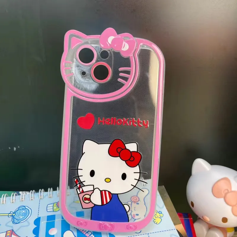 Сладък Cartoony Sanrio Hello Kitty Кожен Калъф За Телефон Cortex За iPhone 11 12 13 Pro Max X Xr Xs устойчив на удари Калъф Изображение 2