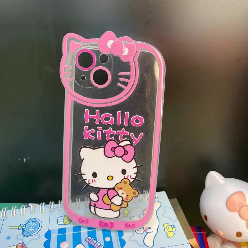 Сладък Cartoony Sanrio Hello Kitty Кожен Калъф За Телефон Cortex За iPhone 11 12 13 Pro Max X Xr Xs устойчив на удари Калъф Изображение 4