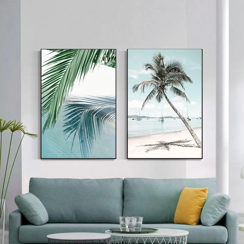 Тропическата Слънчева Светлина Делфин Океана Плакат Морски Пейзаж Платно Картина Печат Палмово Дърво Пейзаж Стенни Художествена Картина За Декорация На Дома, Стаята Изображение 3