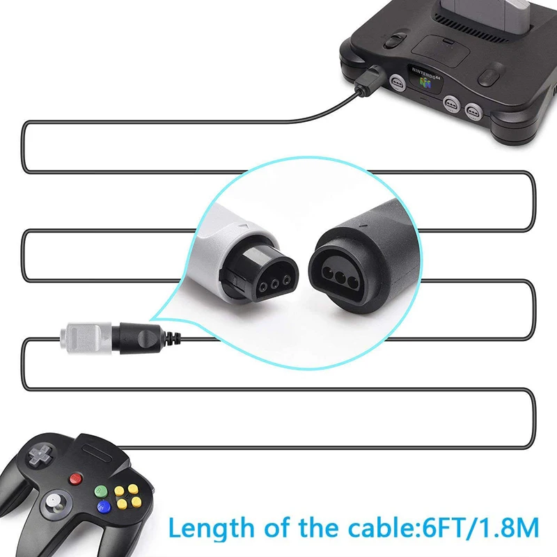 Удлинительный Кабел на Контролера е с Дължина 1,8 м Кабел За Nintendo 64 N64 Взаимозаменяеми Тел Джойстик за Управление на Контролер Изображение 3